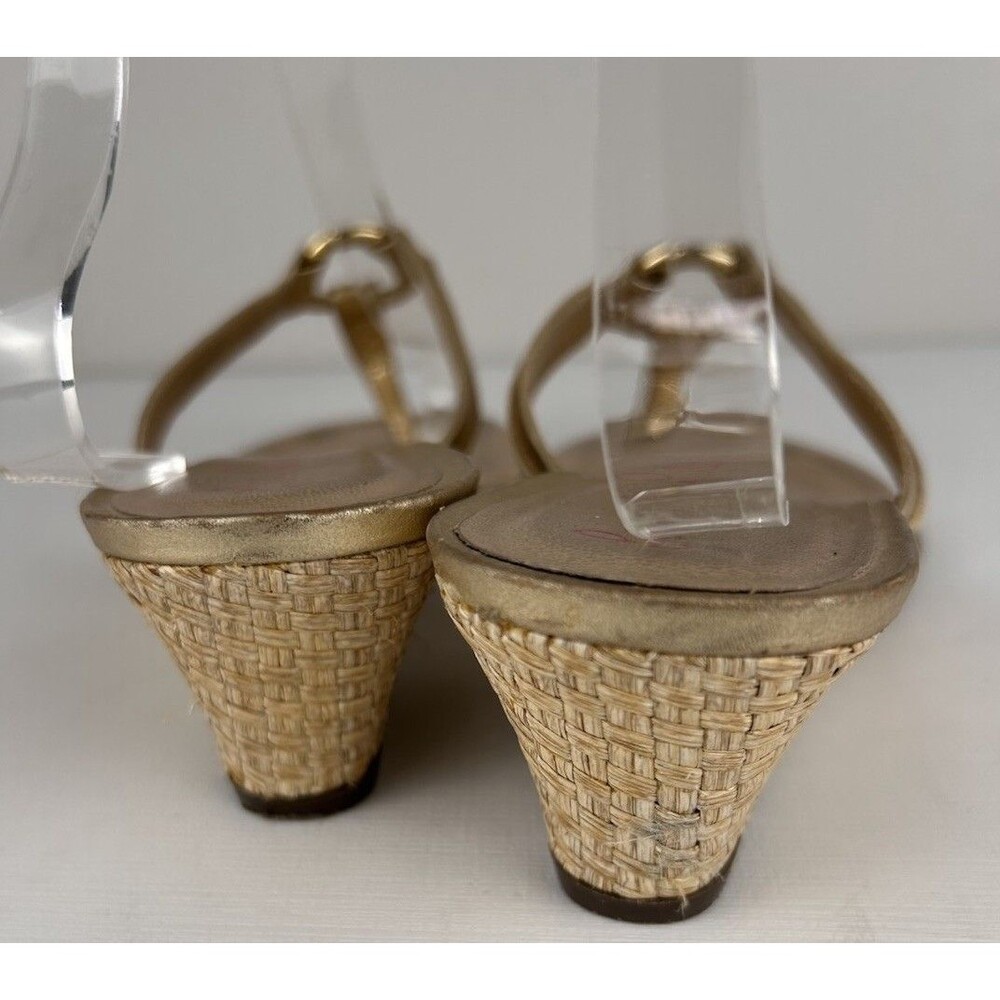 LILLY PULITZER WOMEN'S MCKIM GOLD LEATHER Woven Wedge Thong Slide Sandal 7.5 - Picture 5 of 9
